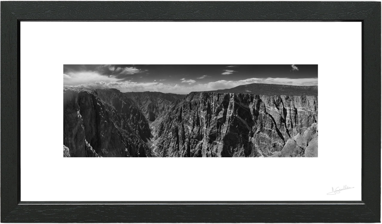 Black and white art photo of the Black Canyon of Gunnison in museum frame. A perfect gift for a birthday.