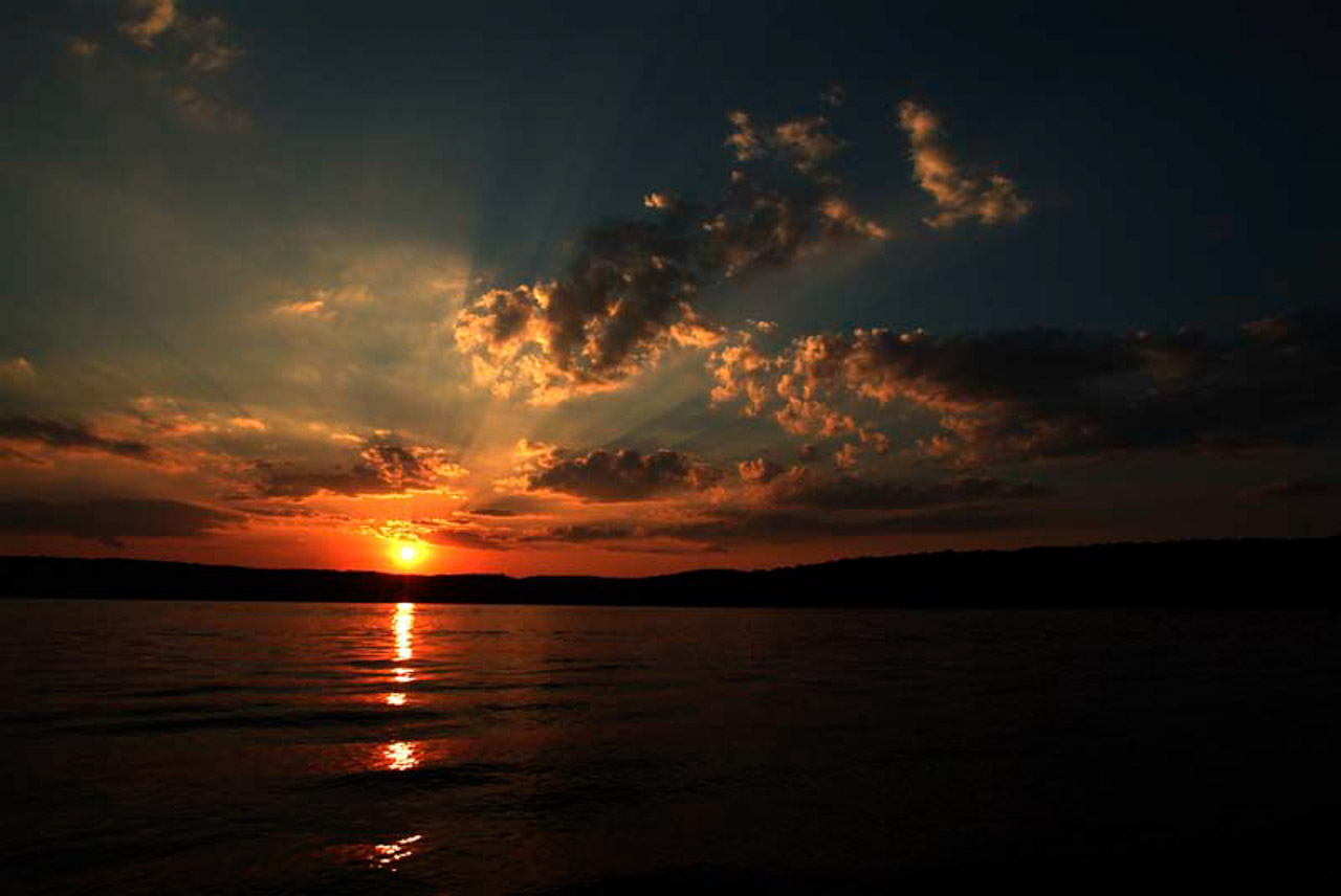 Sunset over White Rock Lake in Dallas, Texas.