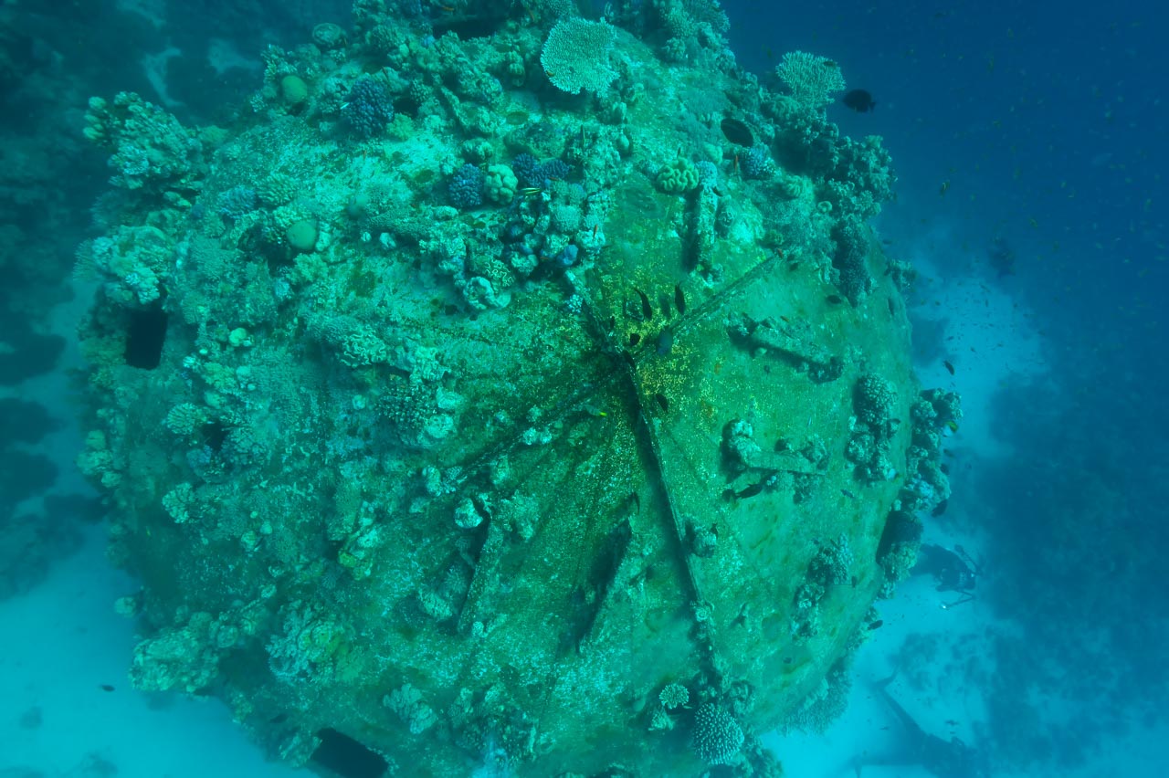 Diving on the site of Conshelf 2 on the Red Sea, off coast of Suddan.