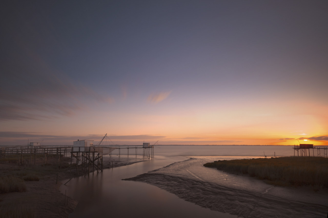 Landscape of Gironde Estuary in Charente-Maritime in West of France.