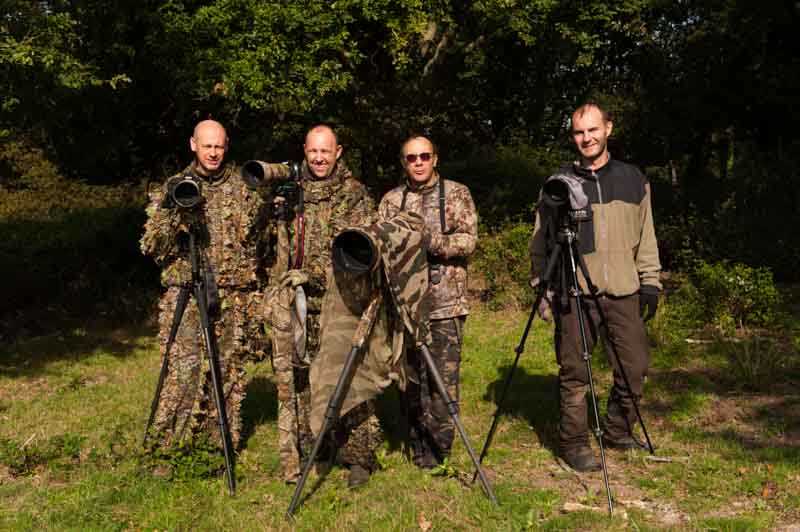 Les participants au voyage de photo animalière consacré au brame du cerf : Ludovic, Raphaël, Pascal et Jean-Baptiste.