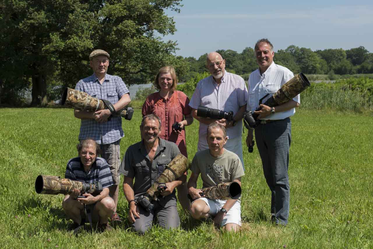 Les participants à ce stage de photo animalière en affûts flottants dans la Dombes en juin 2017 : Benoit, Robert, Nathalie, Serge, Jean-François, Francis et Amar.