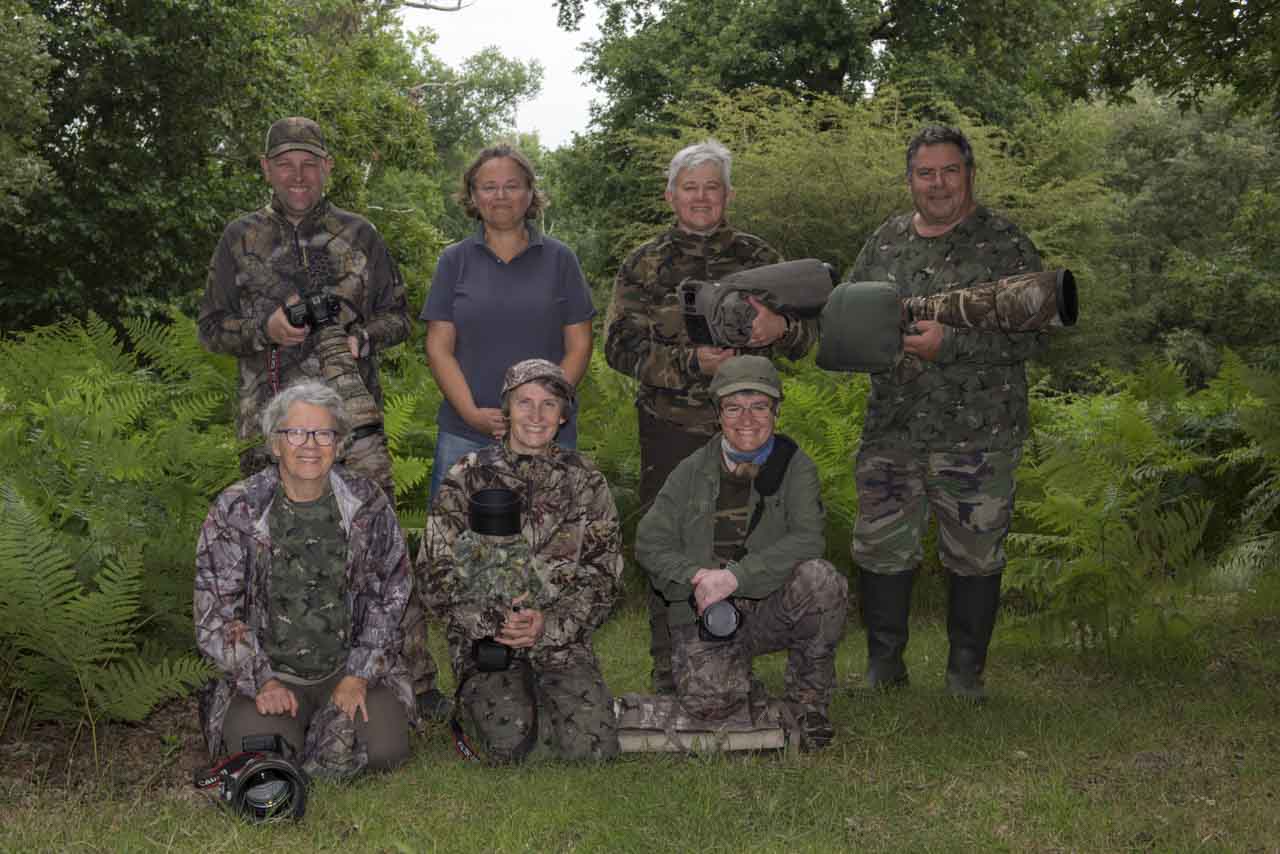 Les participants à ce stage de photo animalière en Charente-Maritime en juillet 2017 : Raphaël, Patricia, Sylvie, Francine, Dominique, Edith et André