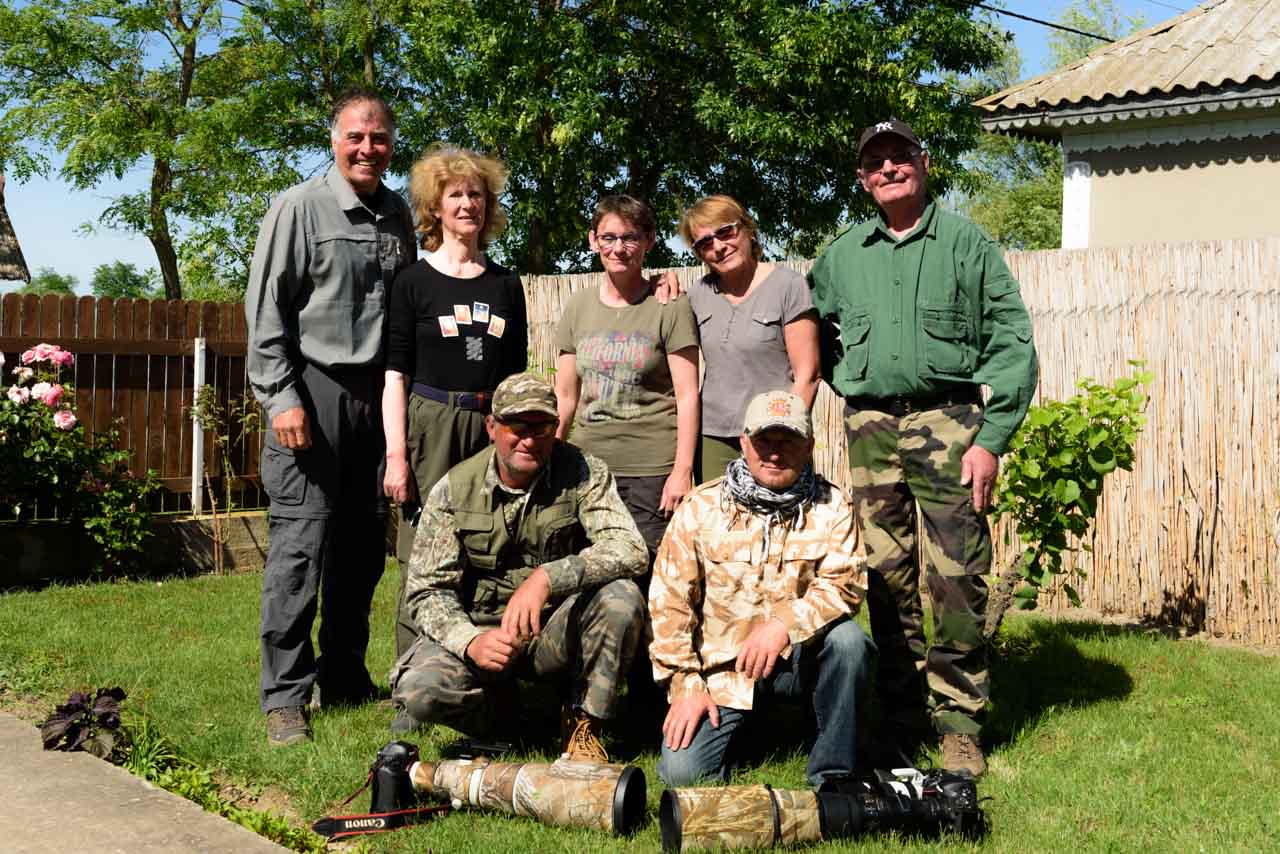 The participants of the wildlife photography workshop in the Danube Delta in May 2018: Amar Guillen, Annik, Patricia, Josiane, Jean-Philippe and our guides (Agnes is absent from the photo).