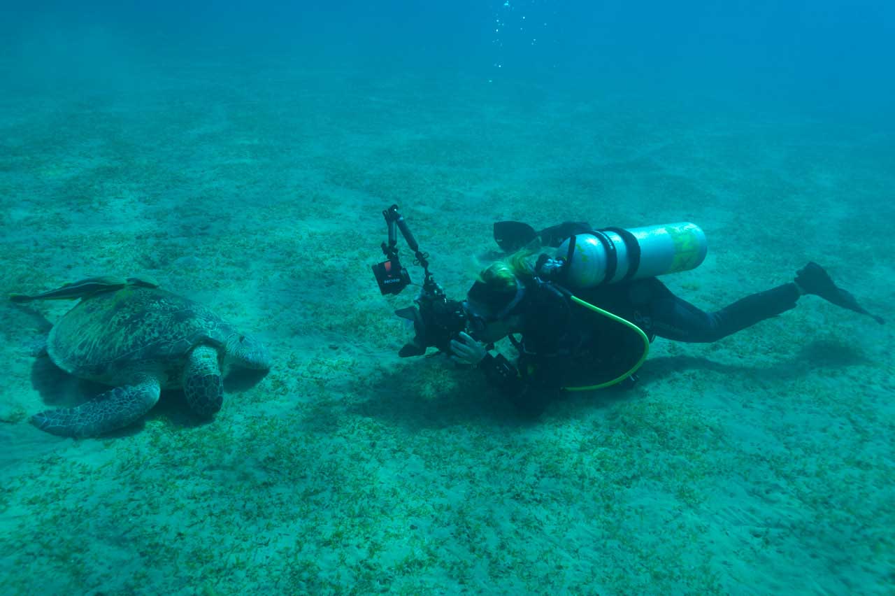 Elena, a trainee during an underwater photography course, tries a new creative approach.