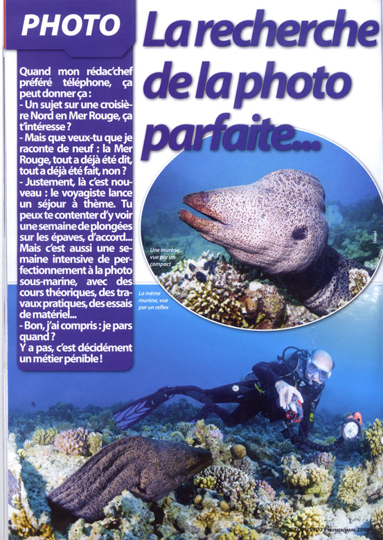 Article paru dans le magazine Plongée Magazine. Il relate le déroulement de nos stages photo sous-marine.