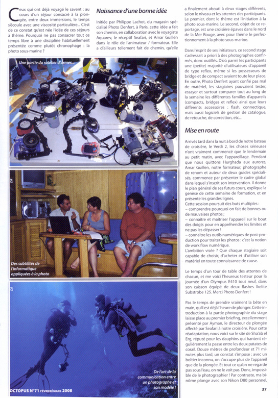 Article paru dans le magazine Plongée Magazine. Il relate le déroulement de nos stages photo sous-marine.
