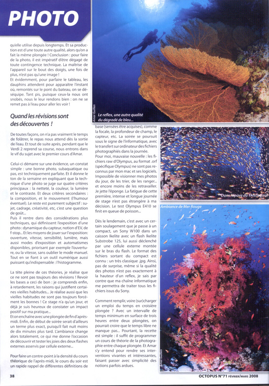 Article paru dans le magazine Plongée Magazine. Il relate le déroulement de nos stages photo sous-marine.