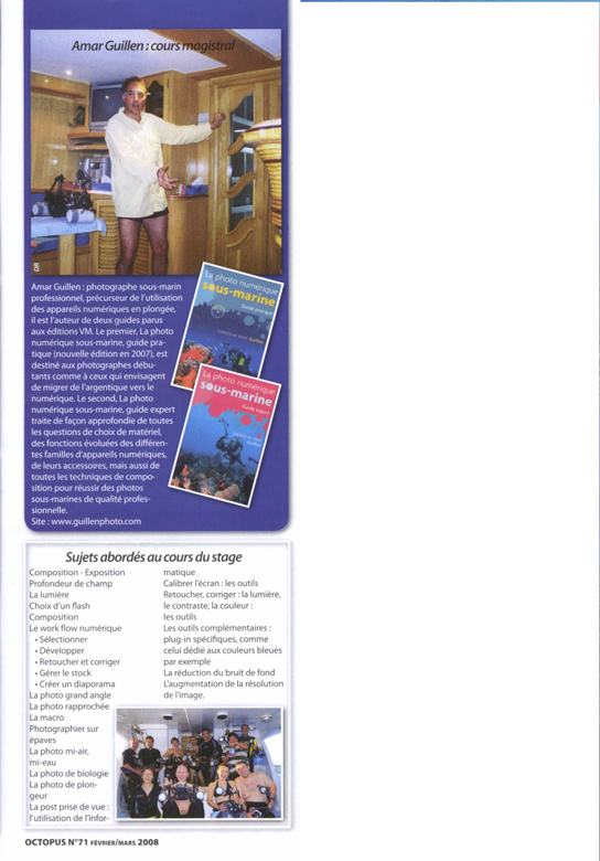 Article paru dans le magazine Plongée Magazine. Il relate le déroulement de nos stages photo sous-marine.