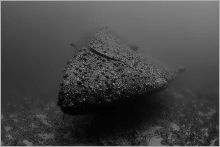 Wreck of the Salem Express in the Red Sea in Egypt in black and Wreck of the Salem Express in the Red Sea in Egypt in black and