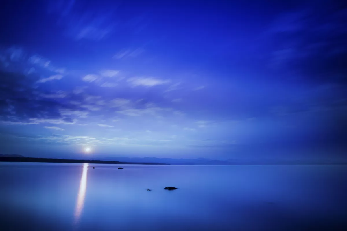 Blue hour at dawn on Yellowstone lake. Blue hour at dawn on Yellowstone lake.