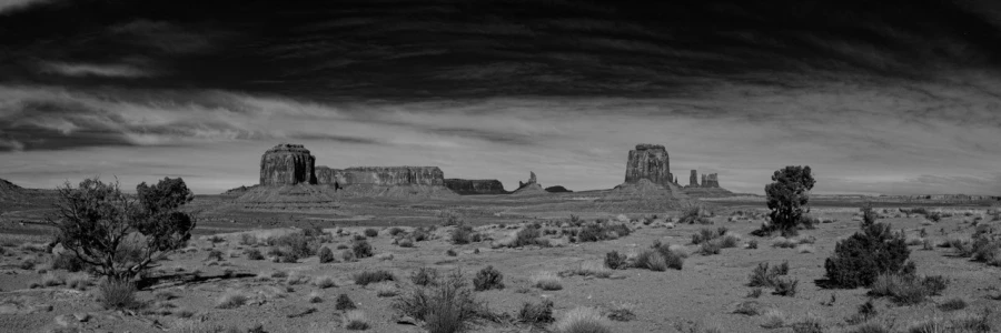 Paysage en noir et blanc de Monument Valley dans l'état de l'Ar Paysage en noir et blanc de Monument Valley dans l'état de l'Ar