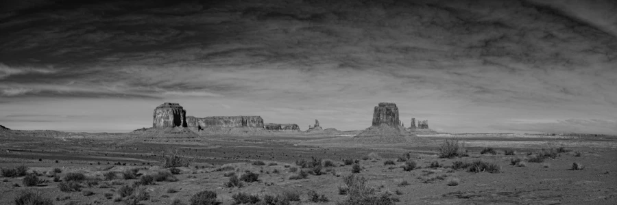 Paysage en noir et blanc de Monument Valley dans l'état de l'Ar Paysage en noir et blanc de Monument Valley dans l'état de l'Ar