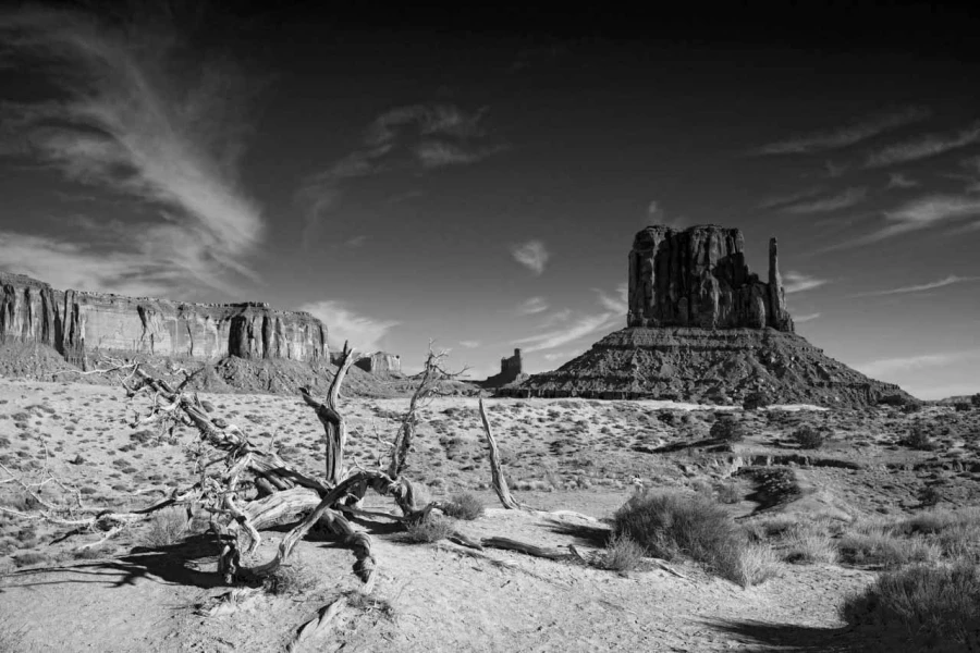 Paysage en noir et blanc de Monument Valley dans l'état de l'Ar Paysage en noir et blanc de Monument Valley dans l'état de l'Ar