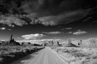 Landscape of Valley of the Gods in Utah in black and white