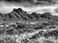 Paysage de Big Bend au Texas en noir et blanc.