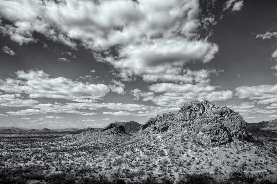 Paysage de Big Bend au Texas en noir et blanc. Paysage de Big Bend au Texas en noir et blanc.