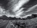 Paysage de Big Bend au Texas en noir et blanc.