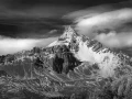 Landscape in black and white of the Queyras in the Hautes-Alpes in France.