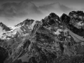 Landscape in black and white of the Queyras in the Hautes-Alpes in France.