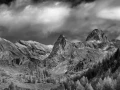 Landscape in black and white of the Queyras in the Hautes-Alpes in France.