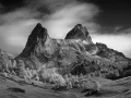Landscape in black and white of the Queyras in the Hautes-Alpes in France.