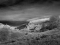 Landscape in black and white of the Queyras in the Hautes-Alpes in France.