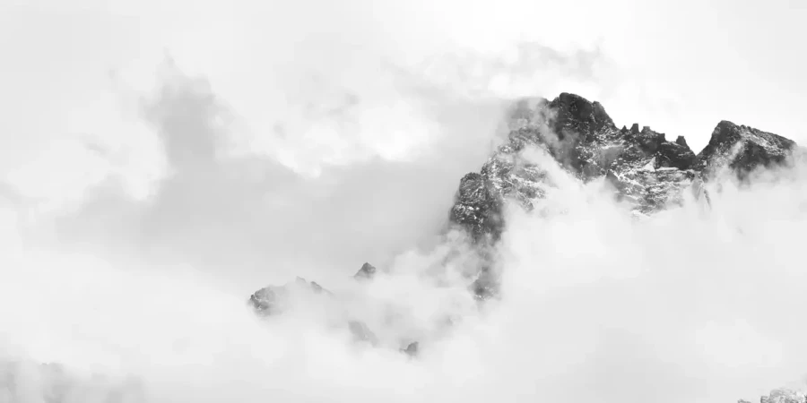Landscape in black and white of the Queyras in the Hautes-Alpes in France.