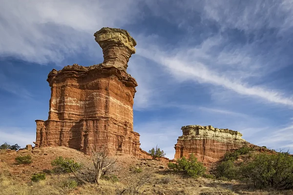 Paysage en couleur du canyon de Palo Duro au Texas. Cette photo montre le Lighthouse.