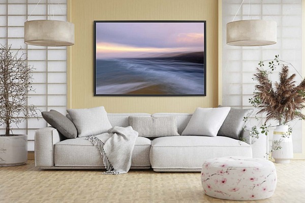 A fine art print of a seascape of Scotland in my style 'Impression' exposed in a modern sitting room. With the contemporay finish, it is a perfect gift for Mother's Day.