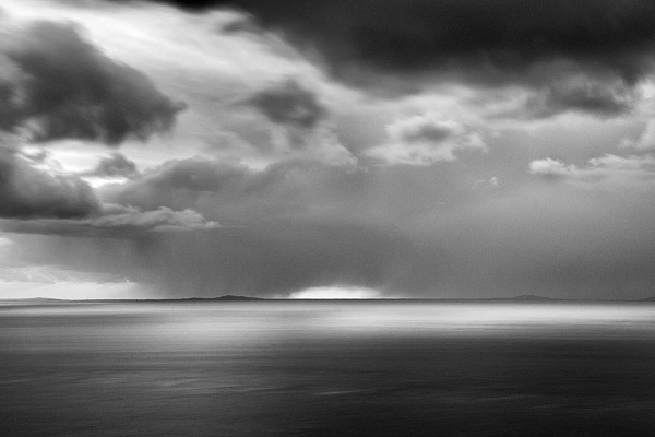 Seascape of Isle of Skye in Scotland in black and white.