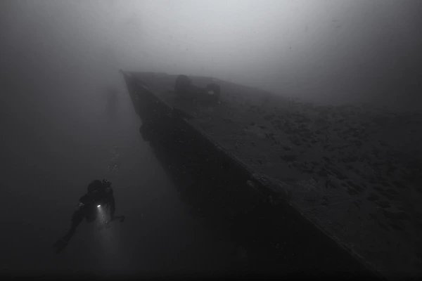 The wreck of Sauerland sunk off the coast of Charente-Maritime in France, Atlantic Ocean.