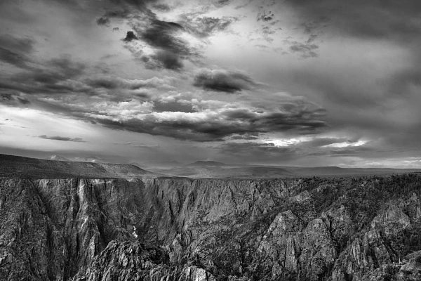 Landscape of Black Canyon of the Gunnison in Colorado. Photograph in black and white by Amar Guillen, photographer artist.