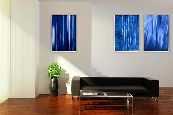 Abstract fine art prints displayed in a waiting room.