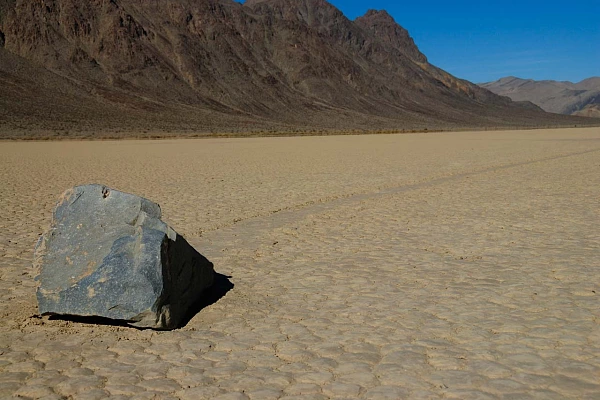 The sailing stones in Race Track in Death Valley, California.