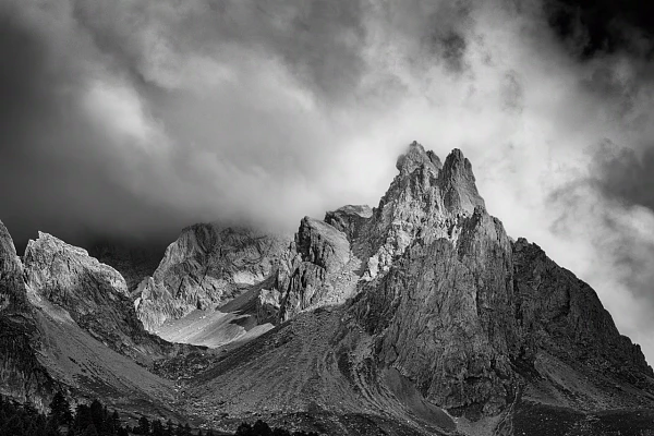 Landscape of the Valley of La Clarée in the French Alps. Fine art Photograph in black and white by Amar Guillen, photographer artist.