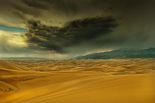 Lanscape of Great Sand Dunes national park in Colorado in United States. Photograph in color by Amar Guillen, photographer artist.